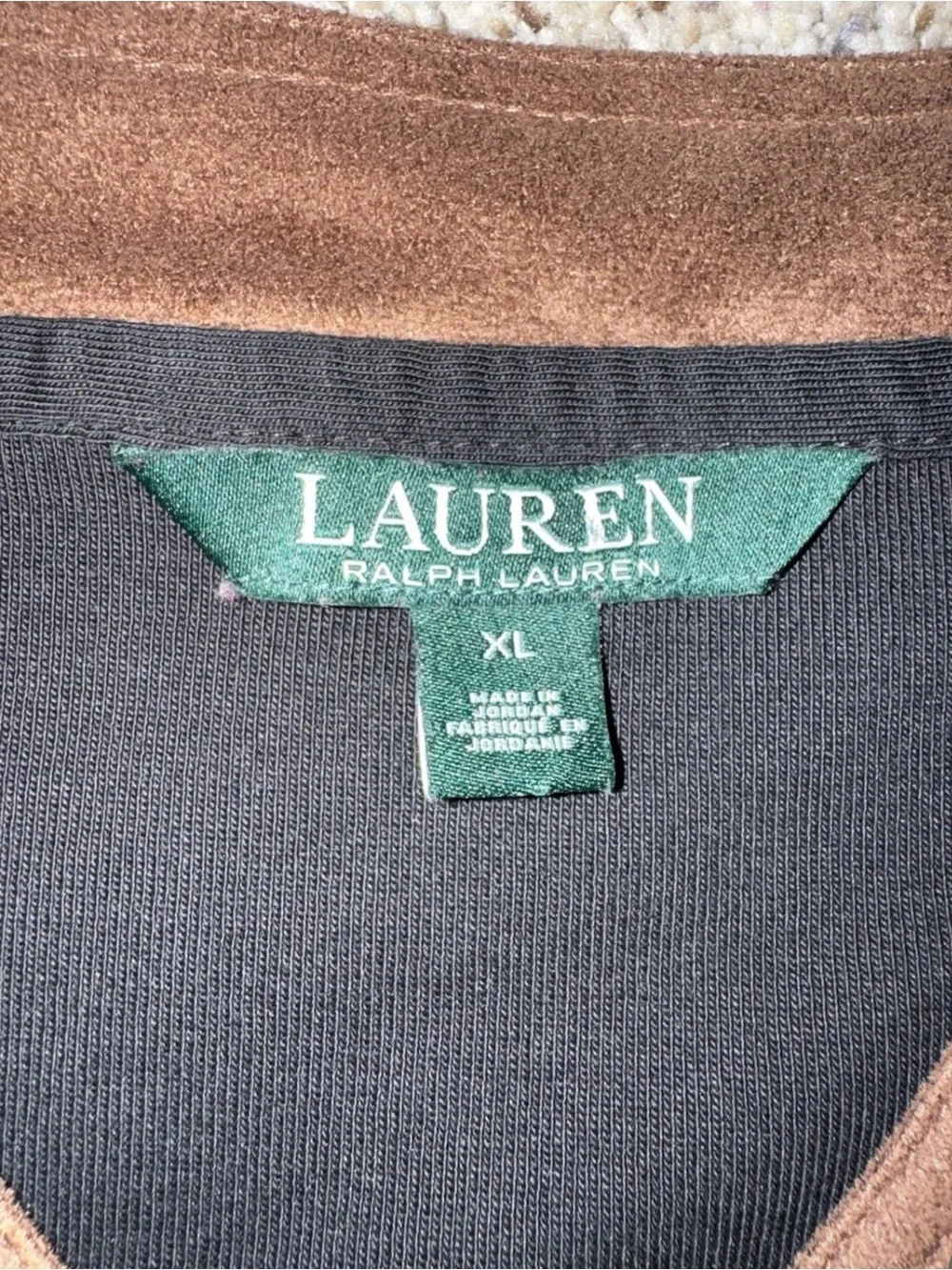 Ralph Lauren Black Long-Sleeve Tee with Brown V-Neck Trim